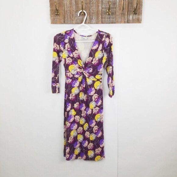 Boden Dresses & Skirts - Boden Dress Womens 2 Purple Floral 3/4 Sleeve Knee Length